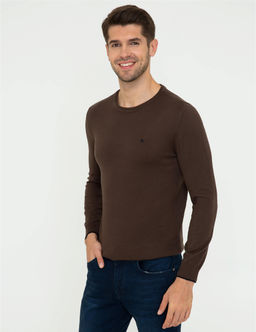 Kahverengi Slim Fit Bisiklet Yaka Basic Triko Kazak - Pierre cardin фото 3