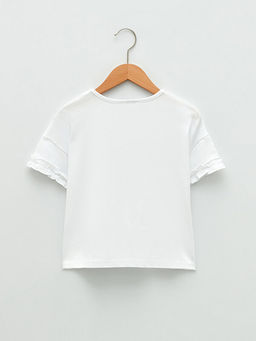 Bisiklet Yaka Bask?l? K?sa Kollu Pamuklu K?z ?ocuk Ti??rt - Waikiki фото 2