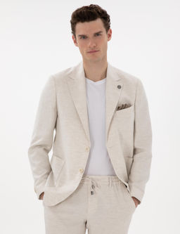 Ekru Slim Fit Keten Kar___ml_ Tak_m Elbise
