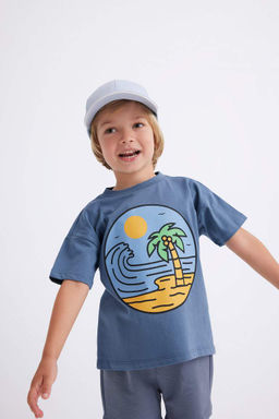 Футболка с короткими рукавами и круглым вырезом для маленьких мальчиков с принтом природы - Defacto фото 3