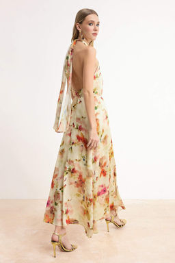 Cok Renkli Cicekli Kusakl? Maxi Astarl? S?k/Gece Elbise TPRSS26EL00078
