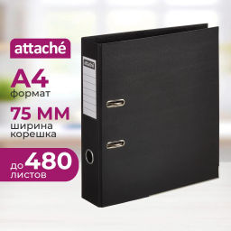 Папка-регистратор 75мм Attache, А4, черная, ПБП2, метал. угол, карман.кор  фото 2