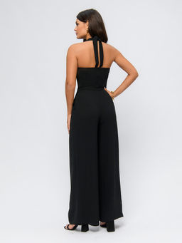 Комбинезон черный с глубоким вырезом и завязками на шее - 1001dress фото 3