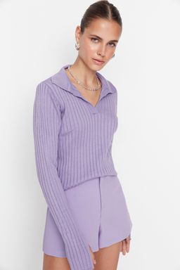 Lila Kol Ucu Detayl? Polo Yaka Triko Kazak TWOAW21KZ1113 - Trendyolmilla фото 3