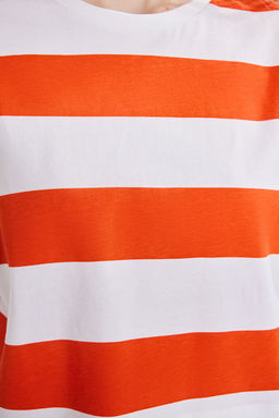 TRENDYOLMILLA Kahverengi Cizgili Bisiklet Yaka Loose Crop/Rahat K?sa Orme T-Shirt TWOSS25TS00193  фото 3