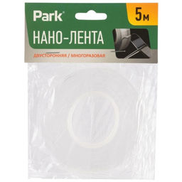 Клейкая нано-лента двухсторонняя 10мм*1мм*5м "Park" многоразовая (110401) основа - акрил, прозрачная