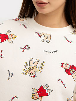 Джемпер женский молочно-бежевый новогодний с принтом в виде печенья и конфет - Mark formelle фото 6