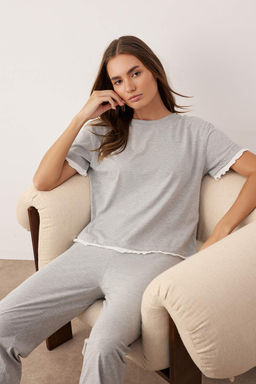 Gri Melanj Cift Katl? F?rf?rl? Orme Pijama Tak?m? THMAW26PT00125 - Trendyolmilla фото 2