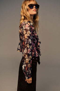 FLORAL PRINT RUFFLED BLOUSE - Zara фото 5