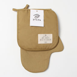 Кухонный набор «Этель» Kitchen, коричневый, варежка-прихватка 20×28 см, прихватка19×19 см,100% хлопок