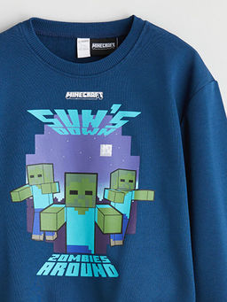 Bisiklet Yaka Minecraft Bask?l? Erkek ?ocuk Sweatshirt