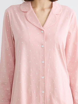 G?mlek Yaka Kalp Bask?l? Kad?n Pijama Tak?m?