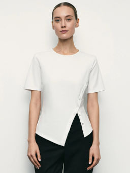 Футболка ассиметричного кроя на кнопках / Zarina  фото 3