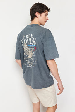TRENDYOL MAN Antrasit Unisex Oversize/Genis Kesim Soluk Efektli Kartal Bask?l? %100 Pamuk T-Shirt TMNSS24TS00006 - Trendyolmilla фото 9