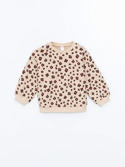 Bisiklet Yaka ?i?ekli K?z Bebek Sweatshirt