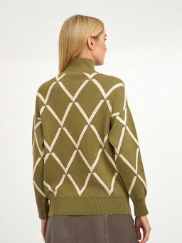 водолазка женская черная со спущенной линией плеча с белыми ромбами - Glenfield фото 8