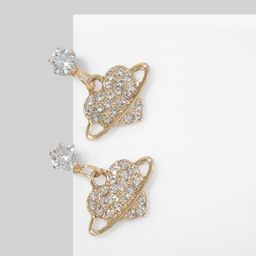 Серьги со стразами Сердце планета, цвет белый в золоте