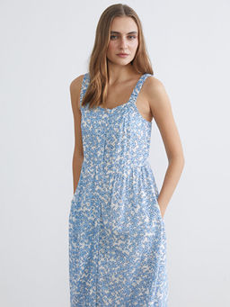 Kare Yaka ?i?ekli Elbise