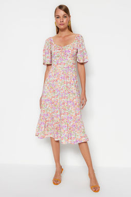 TRENDYOLMILLA Mor A Kesim Balon Kollu Cicek Desenli Midi Dokuma Elbise TWOSS20EL2323  фото 23