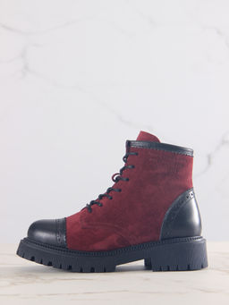 Ботинки 319.taskanabl.Бордо замша+черный/мех