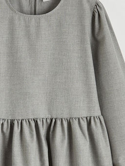 Uzun Kollu Belden B?zg?l? K?z ?ocuk Elbise