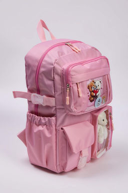 Pembe Kore Tarz? Aksesuarl?,Rozet Detayl? ve Ay?c?kl? Kids Okul S?rt Cantas? TAKAW26OI00004