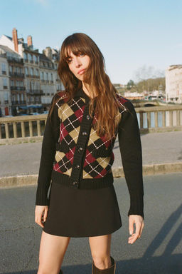 DIAMOND PATTERN KNIT CARDIGAN - Zara фото 2