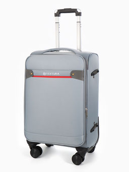 Чемодан 20",Текст,36*25*58,отд на молнии,1 нар/карм, увелич,код замок,4 колеса, т.серый