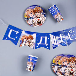 Набор бумажной посуды Аниме: 6 тарелок, 1 гирлянда, 6 стаканов