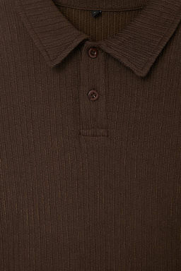 Kahverengi Regular/Normal Kesim Dokulu Polo Yaka T-shirt TMNSS26PO00005 - Trendyolmilla фото 2
