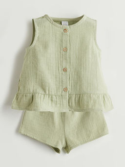 Bisiklet Yaka M?slin K?z Bebek Bluz ve ?ort 2li