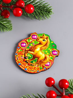 Цена за 3 шт. Магнит на холодильник «Новогодняя подкова с конём. Богатства», 7×7 см