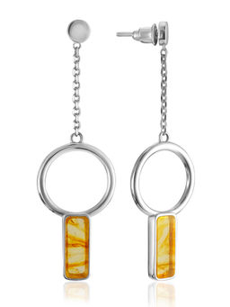 Стильные удлинённые серьги-гвоздики с лимонным янтарём London