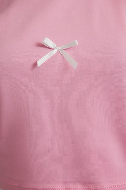 TRENDYOLMILLA Pembe Fiyonk Detayl? Crop K?sa Kollu Orme T-Shirt TWOSS24TS00248 фото 20
