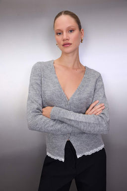 Gri Dantel Garnili Detayl? Triko H?rka TWOAW26HI00211