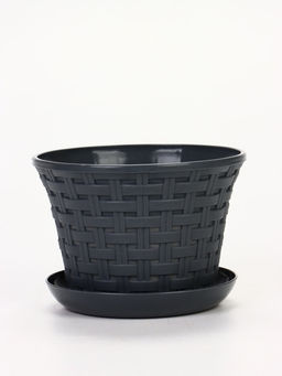 Кашпо для цветов «Ротанг», 1.1 л, d=14.5 см, h=10.5 см, пластиковое, с поддоном, серое