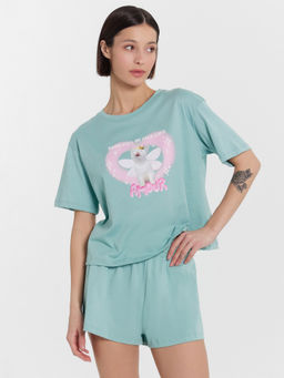 Пижама женская с принтом и надписью AMOUR пыльная бирюза +печать 592536