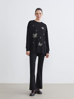 Bisiklet Yaka Ta?l? Kad?n Sweatshirt Tunik