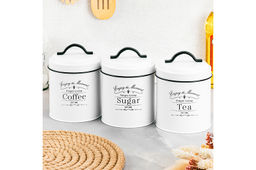 Набор 3 банок для сыпучих продуктов 1,1 л 11,7*11,7*15,5 см "Tea, coffee, sugar"+крышки с ручк, круг