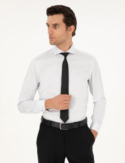 Светло-серая классическая рубашка приталенного кроя с итальянским воротником