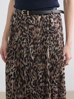 Beli Kemerli Desenli ?ifon Pileli Etek