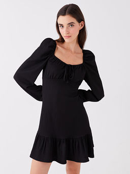 U Yaka D?z Uzun Kollu Elbise