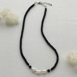 Колье из черной Шпинели с Жемчугом 40 см +