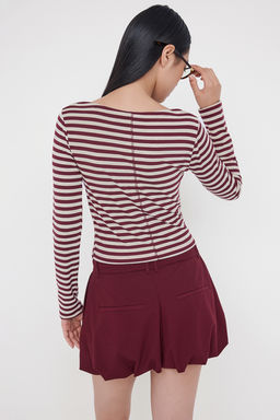 Teen Fitted/Vucuda Oturan Cizgili Bordo Orme Bluz TWOAW26BZ00256 - Trendyolmilla фото 4