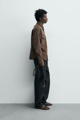 SOBRECAMISA REGULAR FIT EFECTO ANTE / Marr?n - Zara фото 4