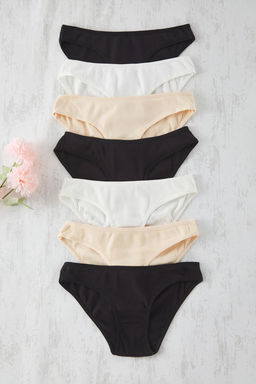 TRENDYOLMILLA Siyah-Beyaz-Ten 7li Paket Pamuklu Fitilli Klasik Orme Kulot THMSS25KU00032