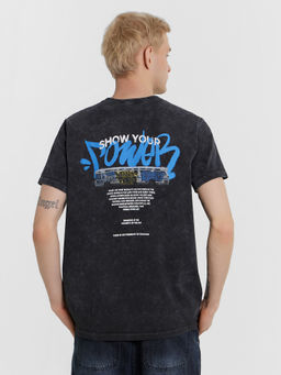 Футболка мужская серая с обработкой эйсид серый acid wash +печать1 111773