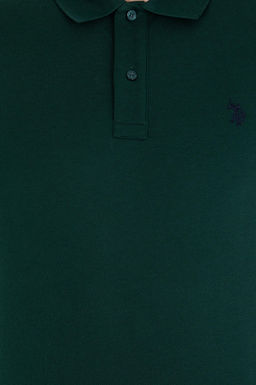 Мужская темно-зеленая базовая футболка с воротником поло - U.s. polo assn фото 7