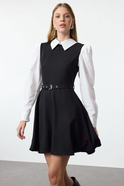 TRENDYOLMILLA Bordo Kemerli Belden Ac?lan Gomlek Detayl? Mini Dokuma Elbise TWOAW25EL00398 фото 7