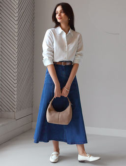 Блузка свободного силуэта в тонкую полоску из эластичного хлопка с добавлением льна - Vilatte фото 6